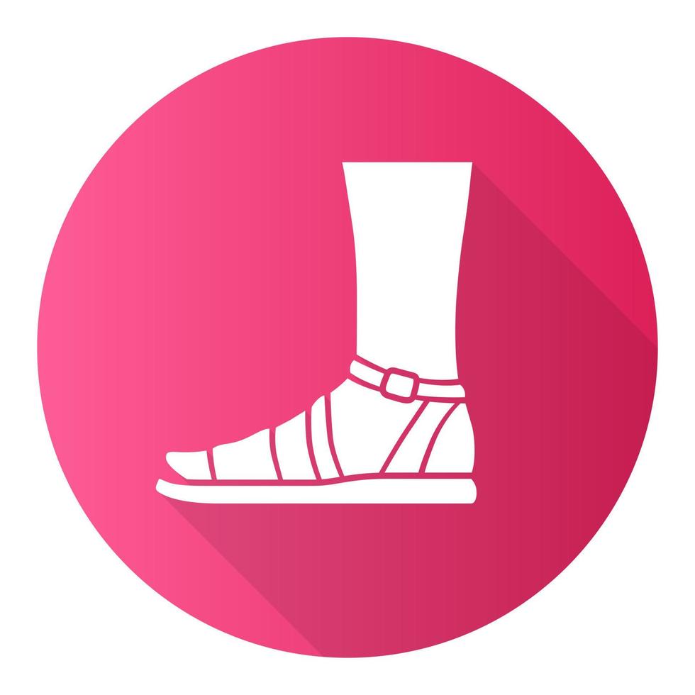 sandalias rosa diseño plano larga sombra glifo icono. diseño de calzado con estilo de mujer. zapatos casuales femeninos, modernos pisos de verano con correa al tobillo. Accesorio de ropa para damas. ilustración de silueta de vector