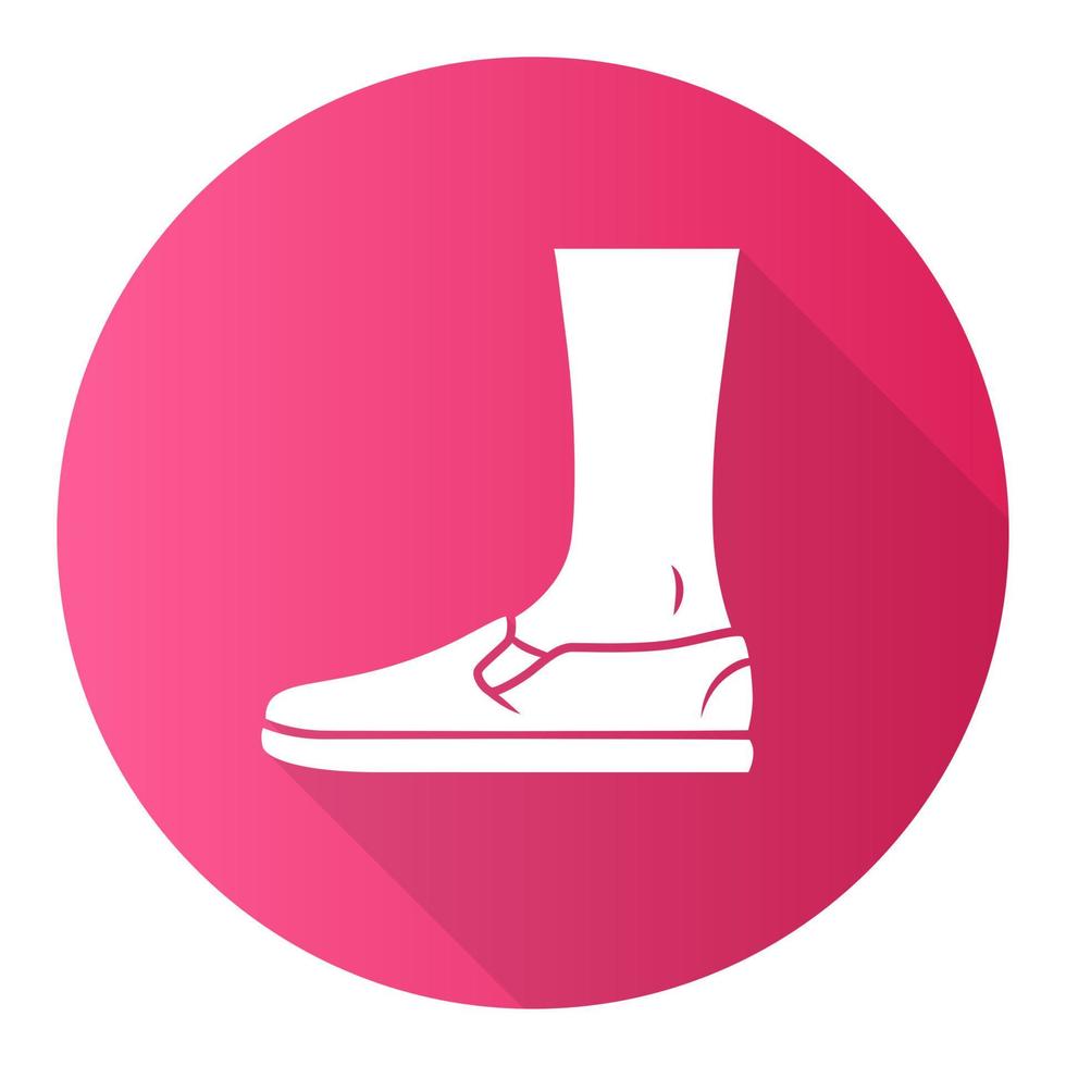Slip ons icono de glifo de larga sombra de diseño plano rosa. Diseño de calzado elegante para mujeres y hombres. Pisos casuales unisex, zapatos de lona modernos y cómodos. moda masculina y femenina. ilustración de silueta de vector