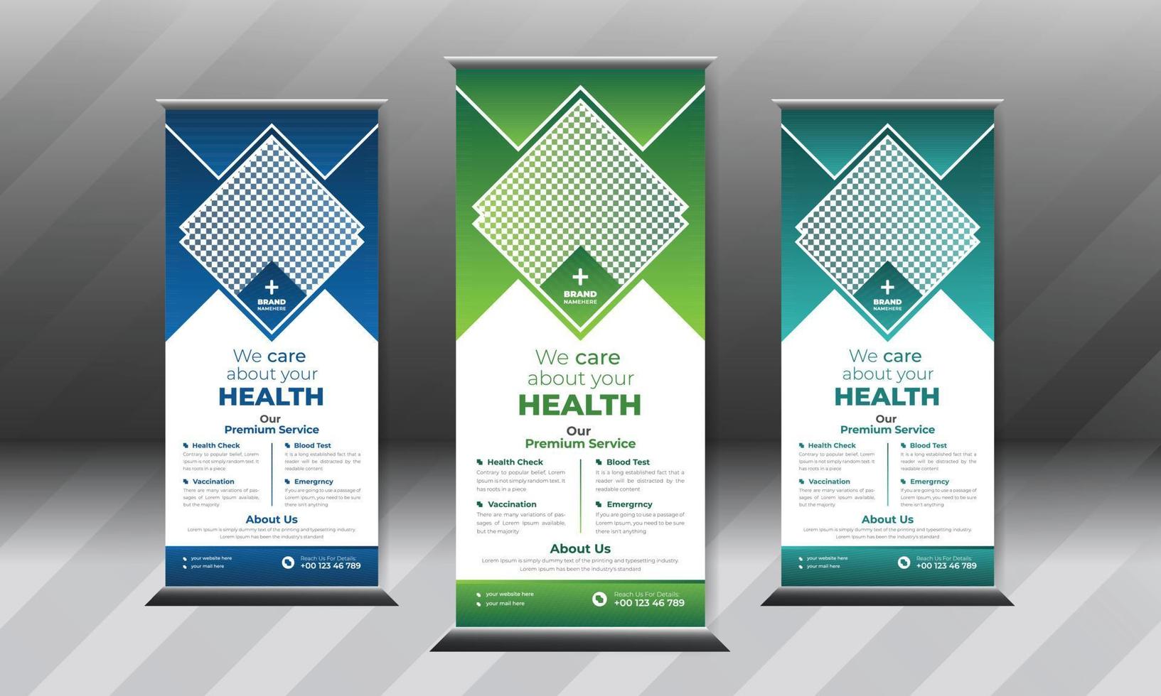 Health care medical colorfull trendy Roll Up Banner Design template Pro Vector