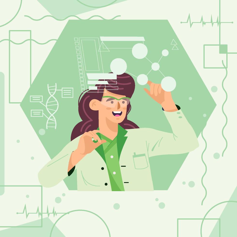 Female Scientist Using Touch Screen Display Concept vector