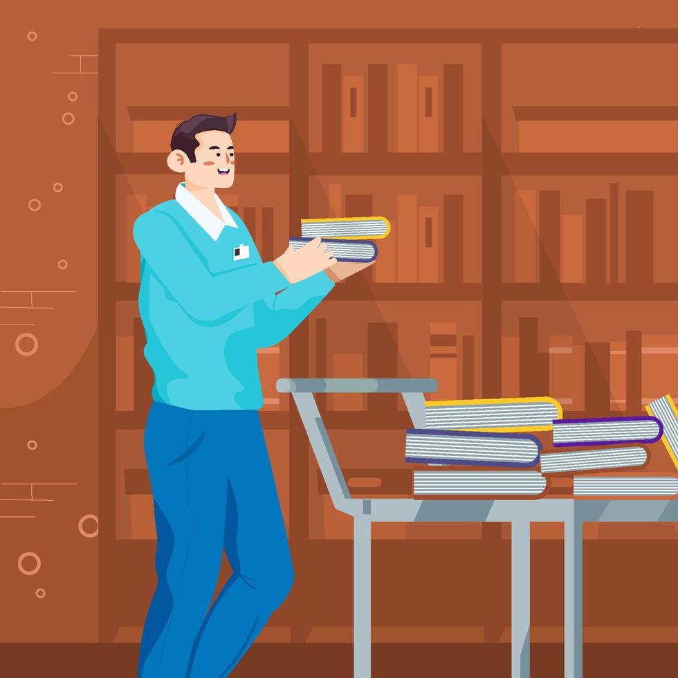 Librarian Shelfing Books Concept vector