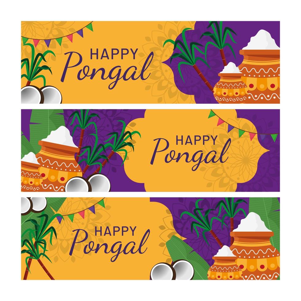 Colorful Happy Pongal Banner Collection vector