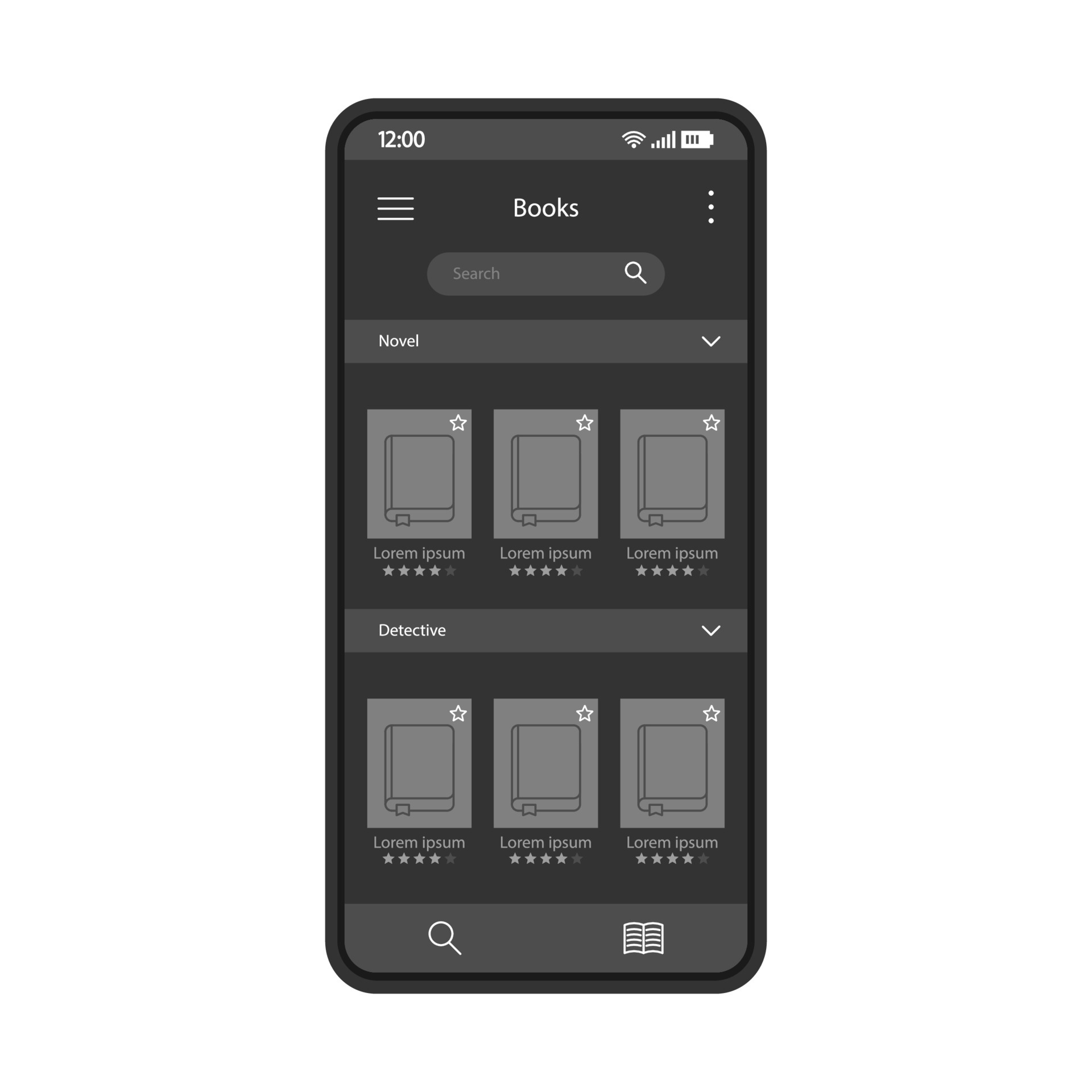 Online bookstore smartphone interface vector template. Mobile ereader