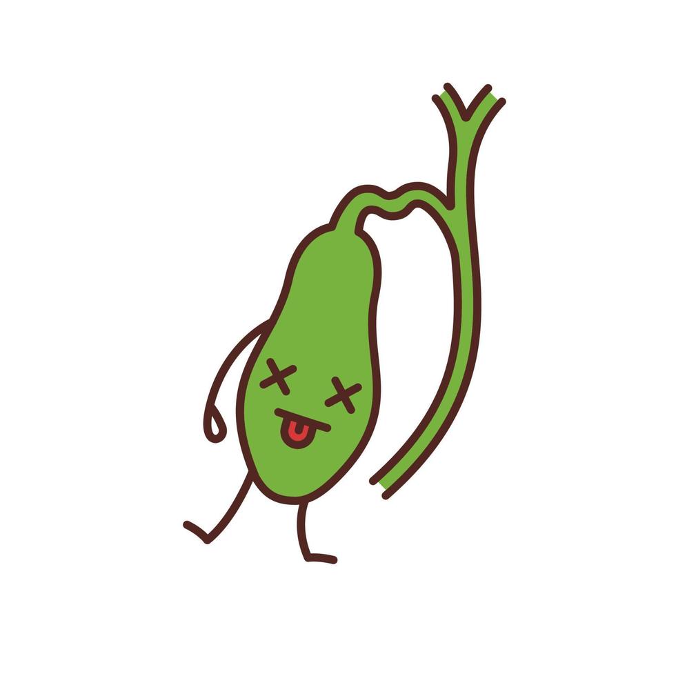 Sad gallbladder character color icon. Unhealthy digestive system emoji. Gallbladder diseases. Isolated vector illustration