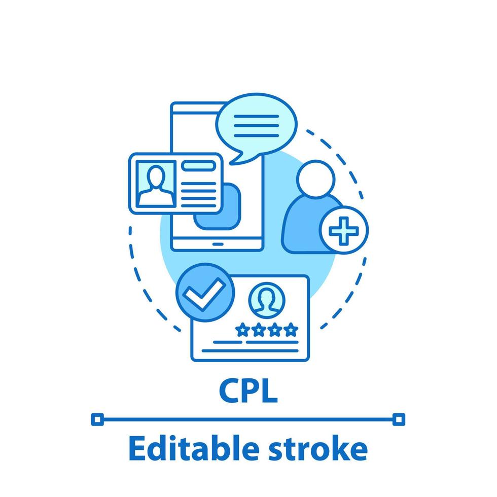 CPL concept icon. Customer loyalty program. Cost per lead idea thin line illustration. Sales conversion rate.Vector isolated outline drawing. Editable stroke vector