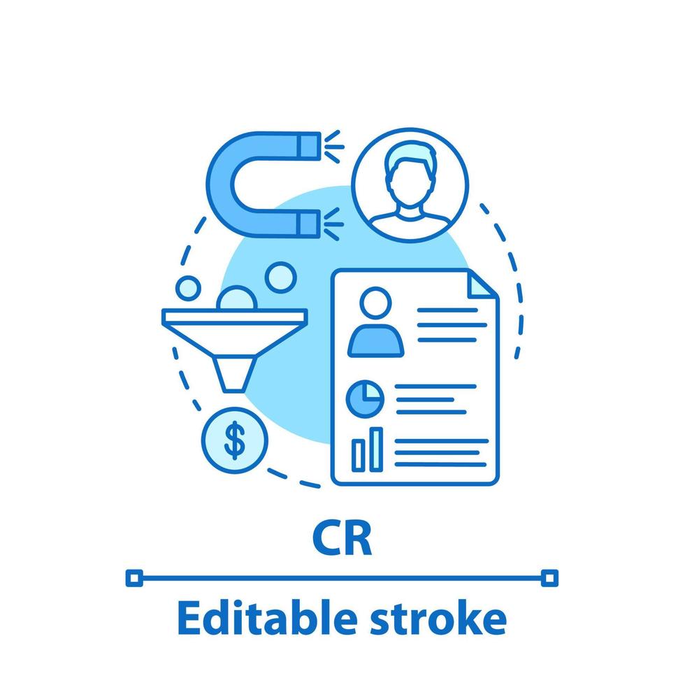 Conversion rate concept icon. CR. Sales funnel idea thin line illustration. Marketing. Website traffic. Vector isolated outline drawing. Editable stroke