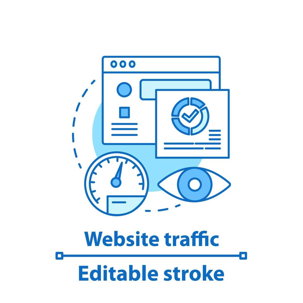 Website traffic concept icon. SMM metrics. Social media analytics idea thin line illustration. Audience growth, engagement, sales conversion rate. Vector isolated outline drawing. Editable stroke