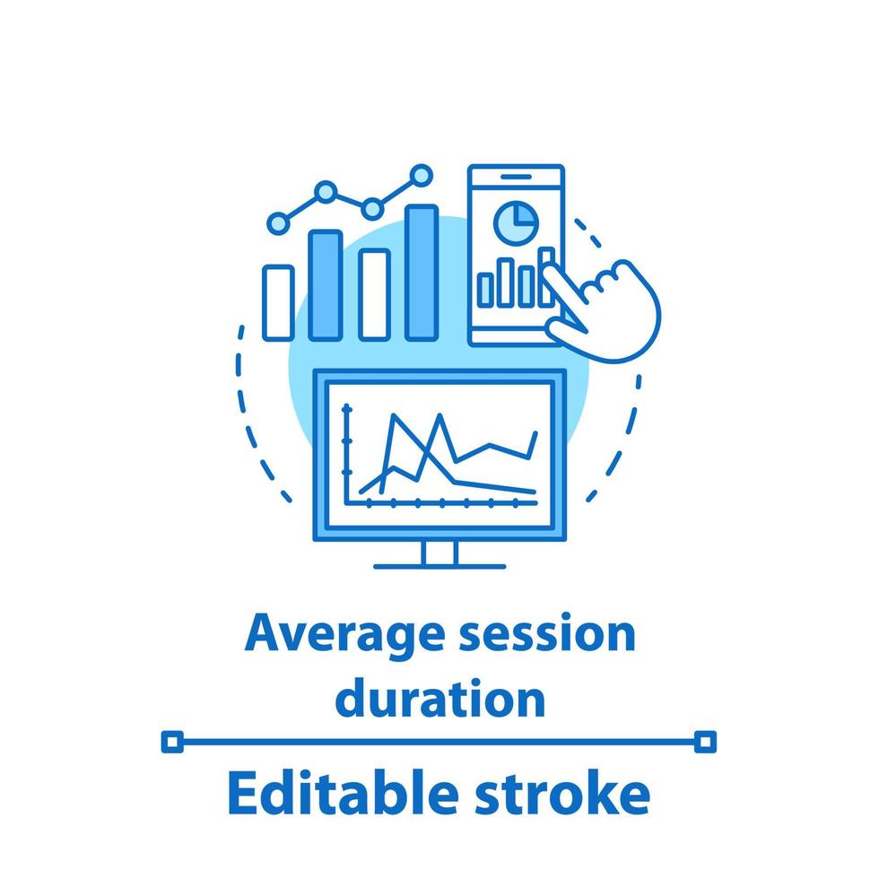 Average session duration concept icon. Web analytics idea thin line illustration. Website traffic. Sales conversion rate. Vector isolated outline drawing. Editable stroke