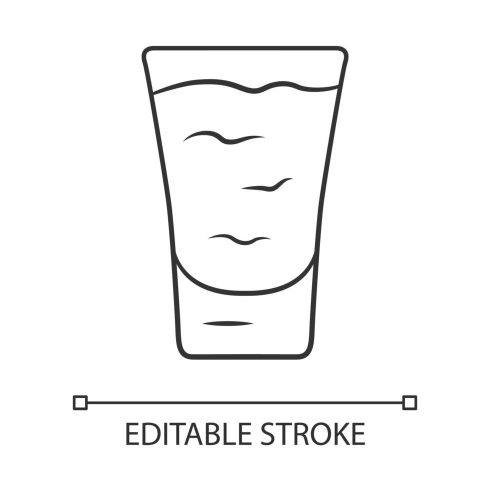 Shot linear icon. Cocktail in glass. Alcoholic drink. Tumbler with shooter. Beverage for party, celebration. Thin line illustration. Contour symbol. Vector isolated outline drawing. Editable stroke