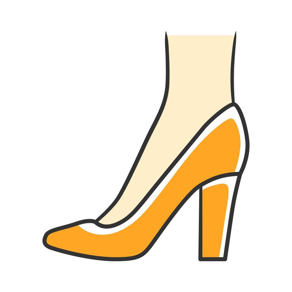 Pumps yellow color icon. Woman stylish formal footwear design. Female casual stacked high heels, luxury modern court shoes. Fashionable classic clothing accessory. Isolated vector illustration
