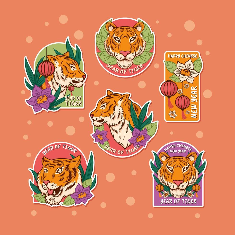 Hand Drawn Chinese New Year-Year Of Tiger Stickers vector
