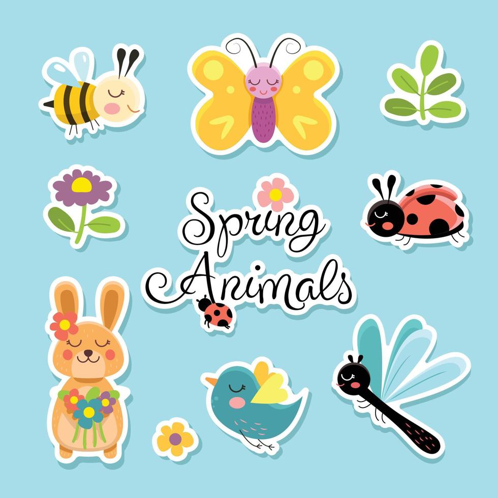 Cute Spring Animals Sticker Collection vector