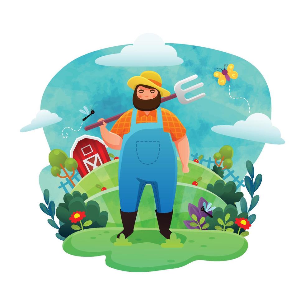 Farmer Doing His Job in the Field vector