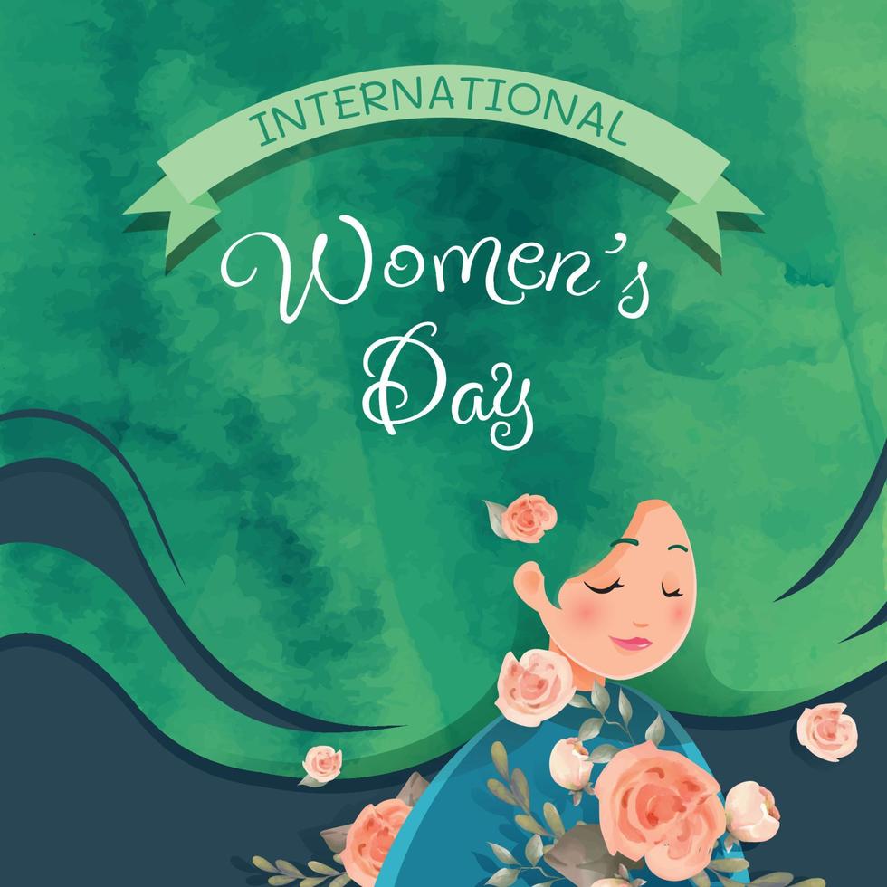 Woman With Bouquet of Flower in International Womens Day vector