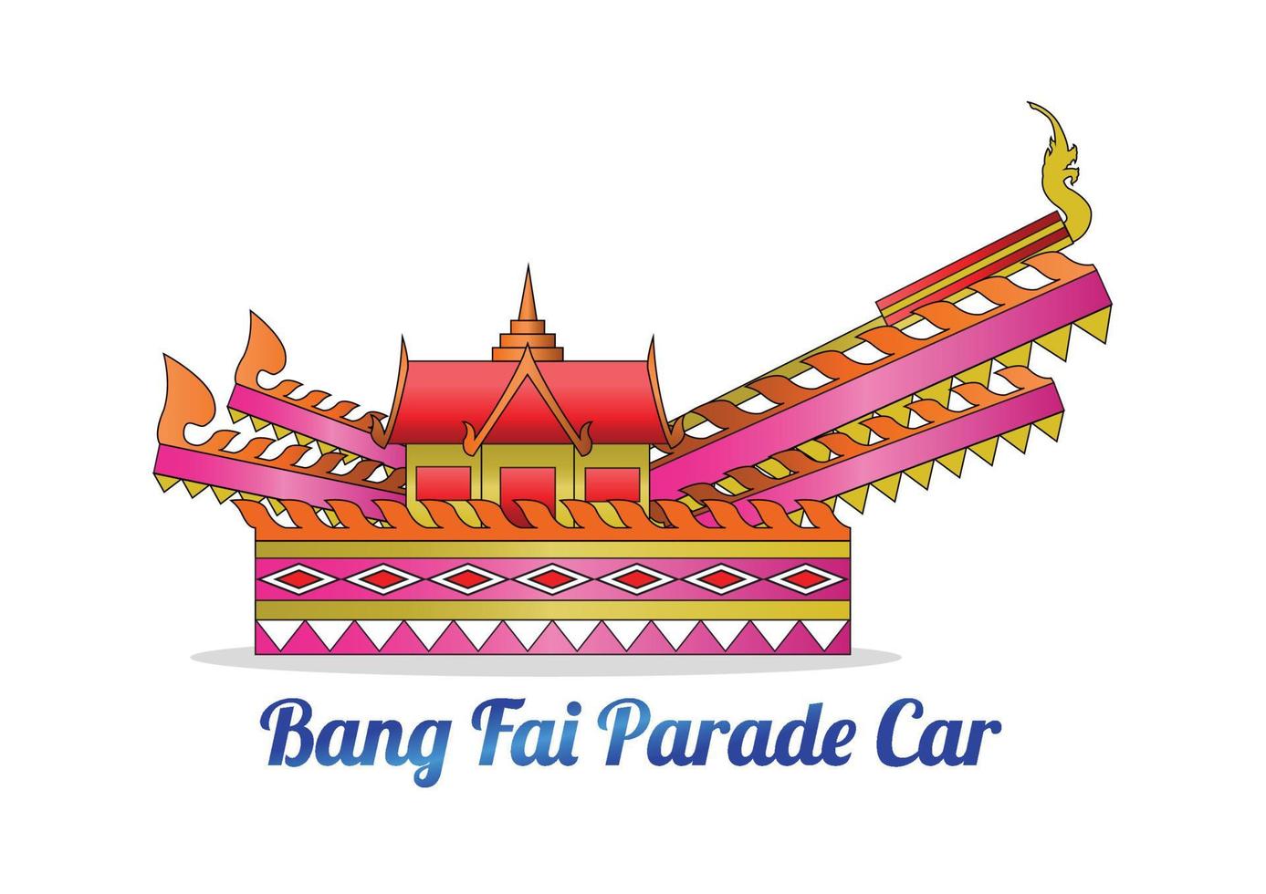 bang fai rocket festival parade car,belief in big snake that prayed for rain for agriculture activity,in cartoon design,isolated white background vector