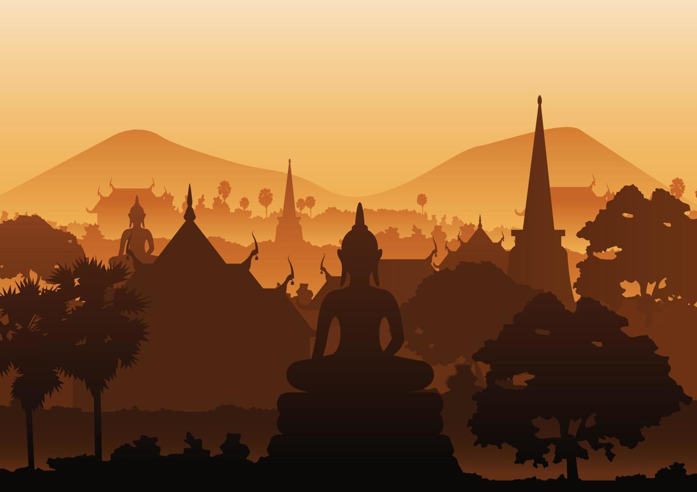 tree temple image of Buddha sculpture pagoda sea,Myanmar,Thailand vector