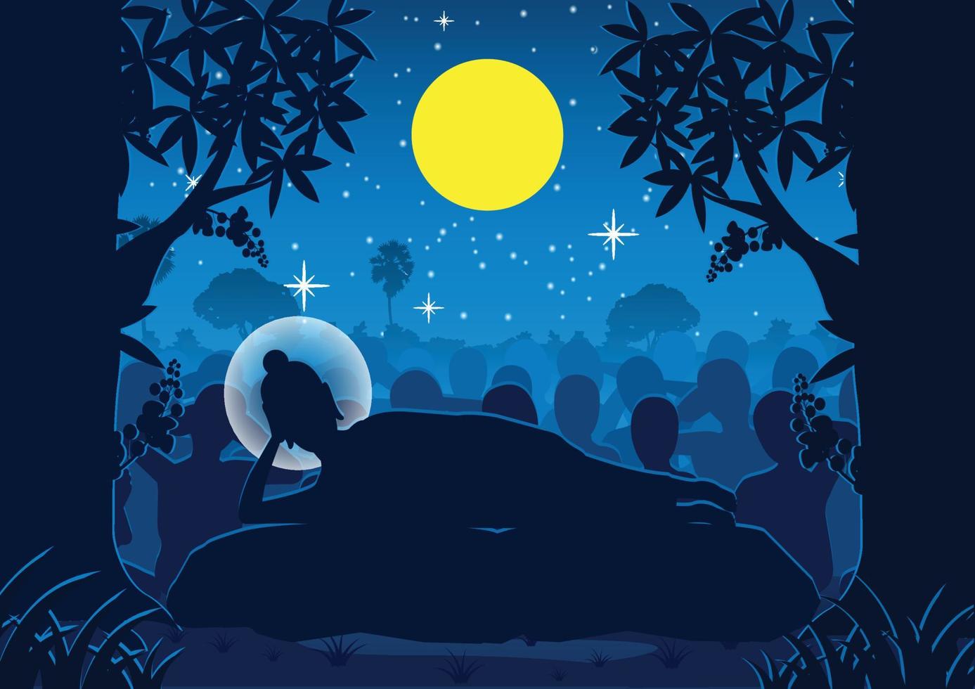 lord of Buddha was dead under tree ,used well for important days of Buddhism vector
