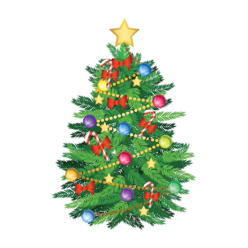 versión de dibujos animados de árbol de navidad y decoración vector