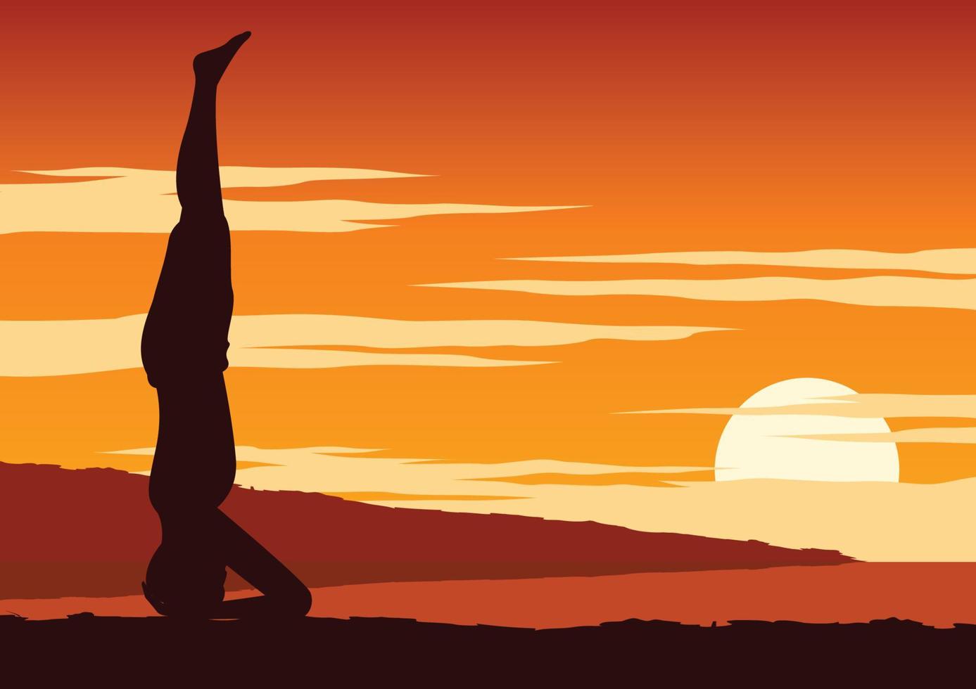 India Yogi perform yoga, a kind of relax , around with nature on sunset time,silhouette design vector