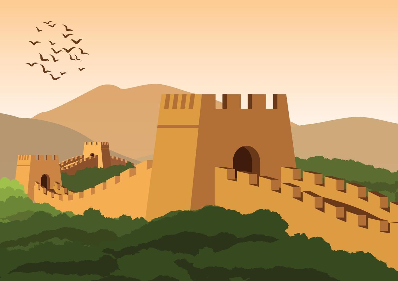 gran muralla, monumento famoso y patrimonio del mundo y china, color vintage vector