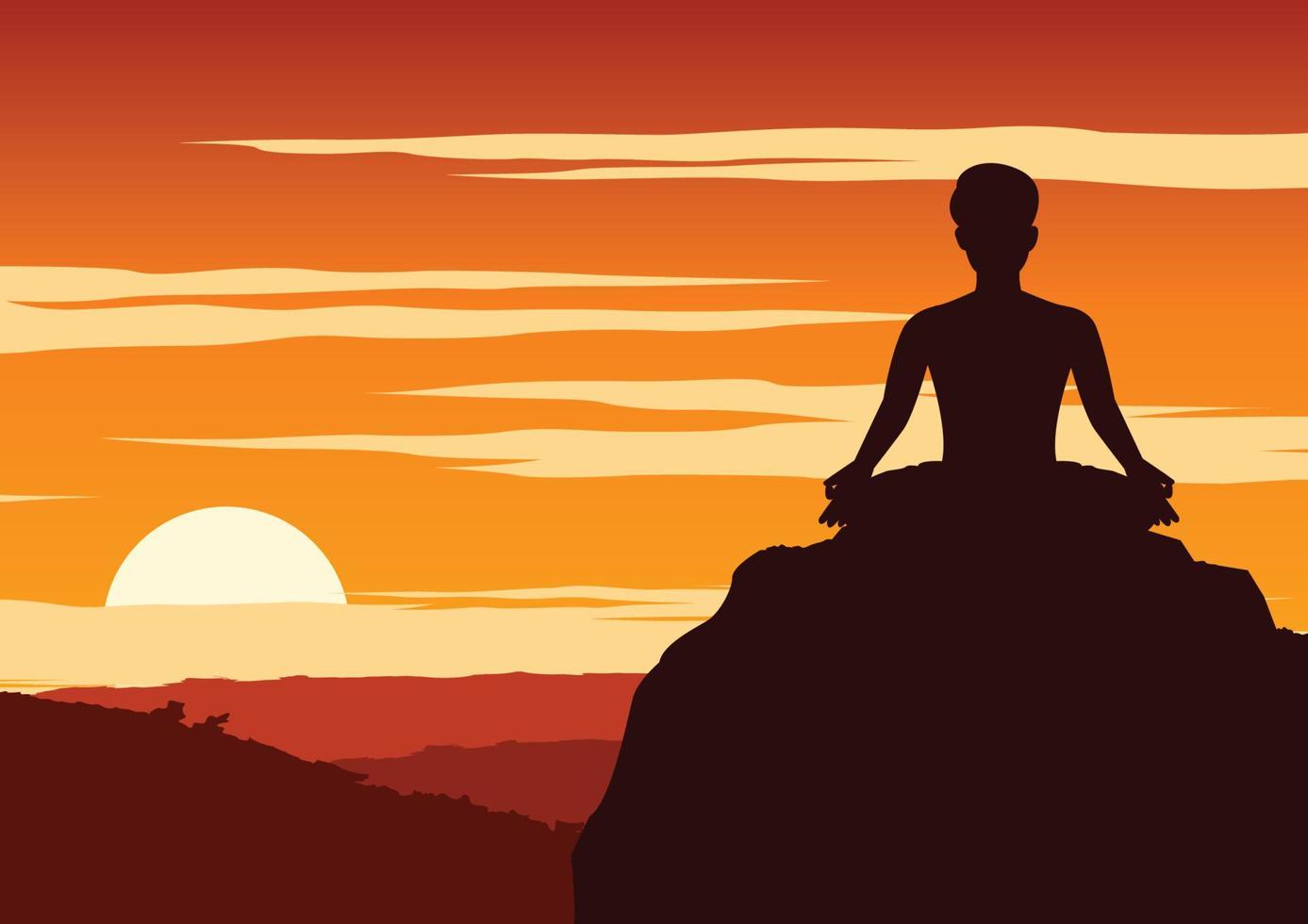 India Yogi perform yoga, a kind of relax , around with nature on sunset time,silhouette design vector