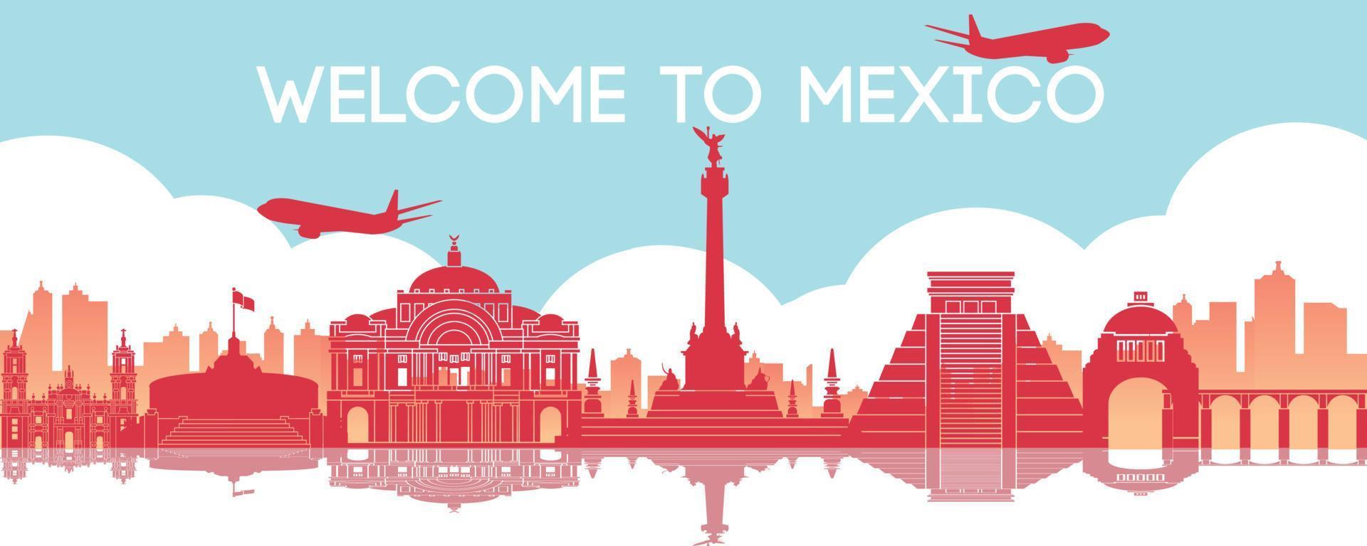 famoso monumento de méxico, destino de viaje, diseño de silueta, color degradado vector