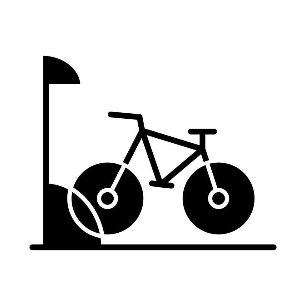 Bike parking glyph icon. Bicycle storage. Cycle rack. Sport activity. Place for wheels. Eco transport. City biking. Apartment amenities. Silhouette symbol. Negative space. Vector isolated illustration