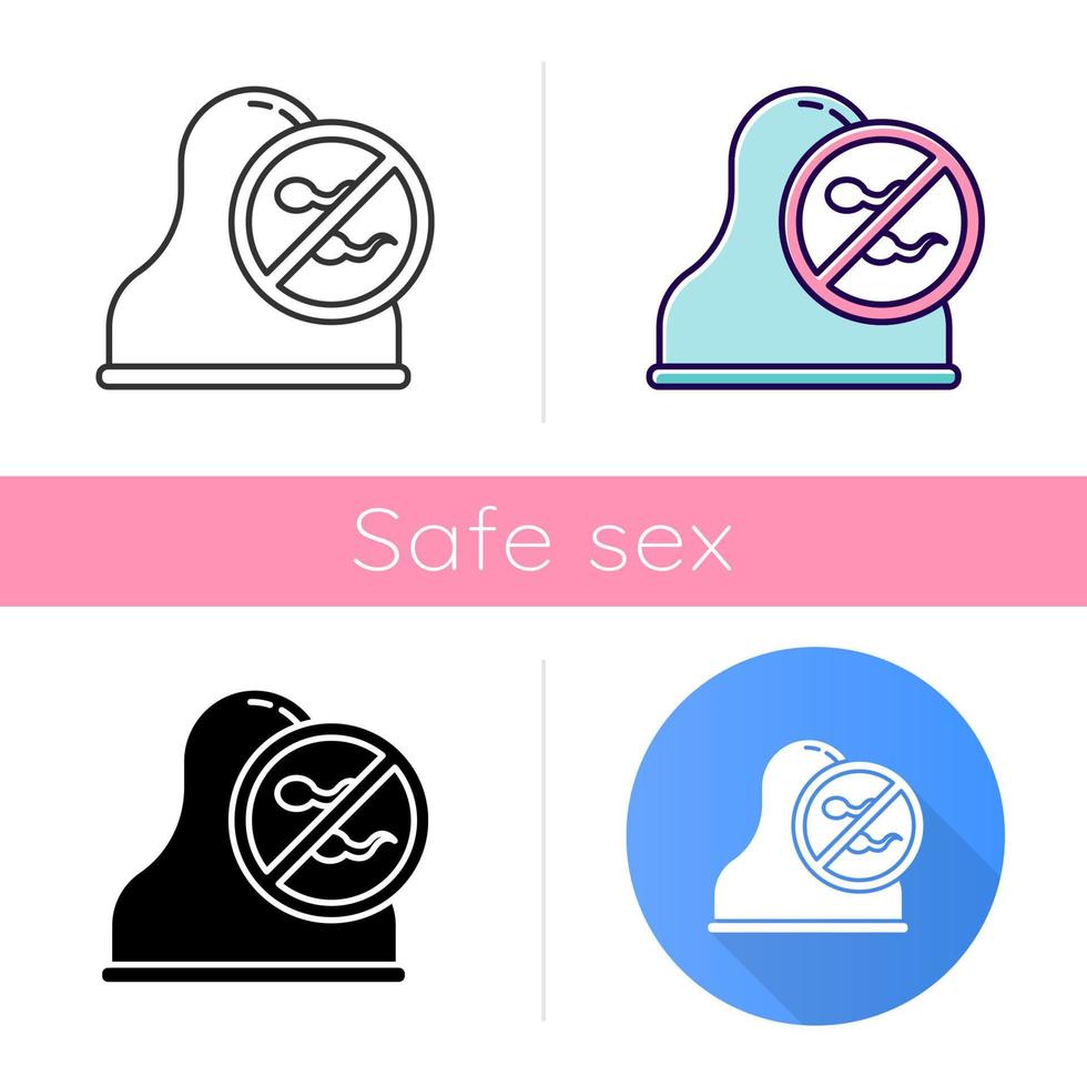 Cervical cap icon. Safe sex. Barrier contraceptive. Female preservative. Condom for pregnancy prevention. STI, HIV protection. Flat design, linear and color styles. Isolated vector illustrations