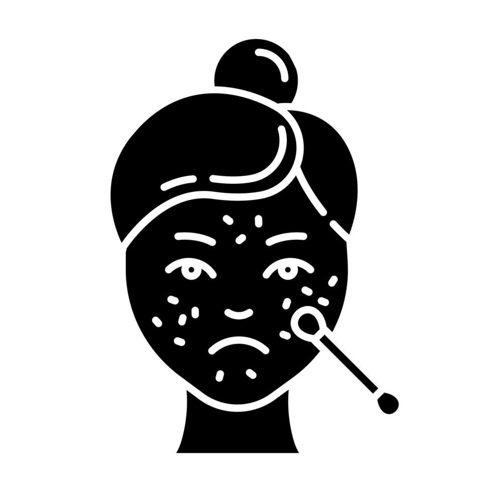 icono de glifo de tratamiento de mancha. procedimiento de cuidado de la piel. belleza facial. limpieza y cicatrización de pieles problemáticas. dermatología, cosmética. símbolo de silueta. espacio negativo. vector ilustración aislada