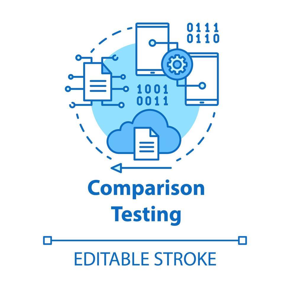 Comparison testing turquoise concept icon. Software development stage idea thin line illustration. Verify weakness and strength of IT project. Vector isolated outline drawing. Editable stroke