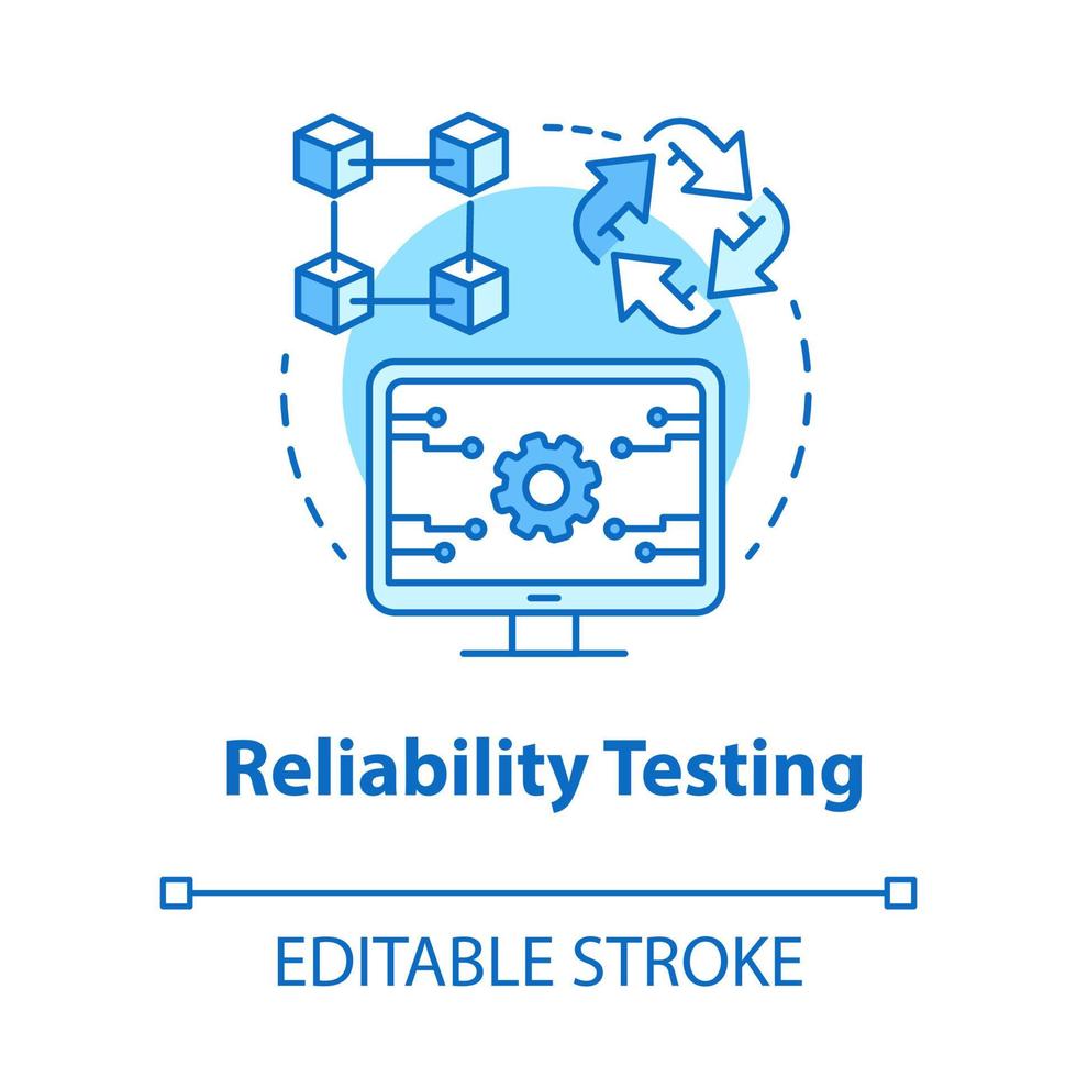 prueba de confiabilidad icono de concepto turquesa. Ilustración de línea fina de idea de desarrollo de software. programación de aplicaciones. rendimiento sin fallos. se proyecta. dibujo de contorno aislado vectorial. trazo editable vector
