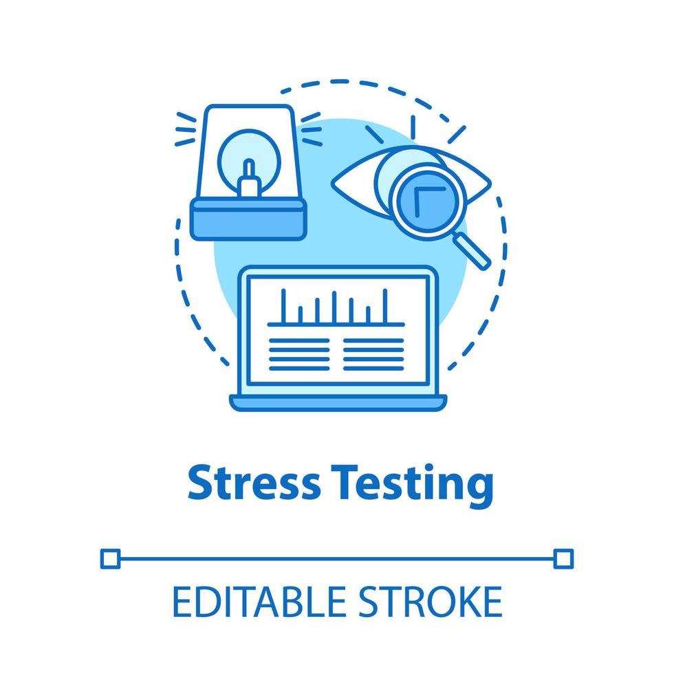 prueba de esfuerzo icono de concepto turquesa. Ilustración de línea fina de idea de etapa de desarrollo de software. verificación de la estabilidad y confiabilidad de la aplicación. se proyecta. dibujo de contorno aislado vectorial. trazo editable vector