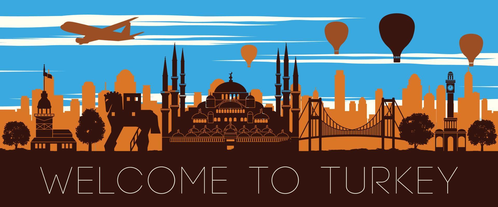 Turkey famous landmark sunset time silhouette design vector