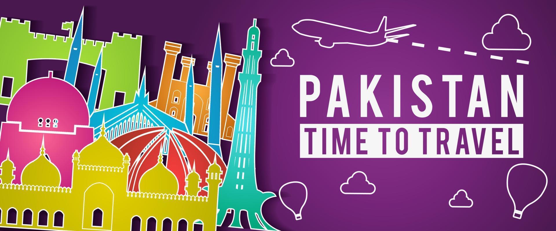 purple Pakistan of Japan famous landmark silhouette colorful style vector