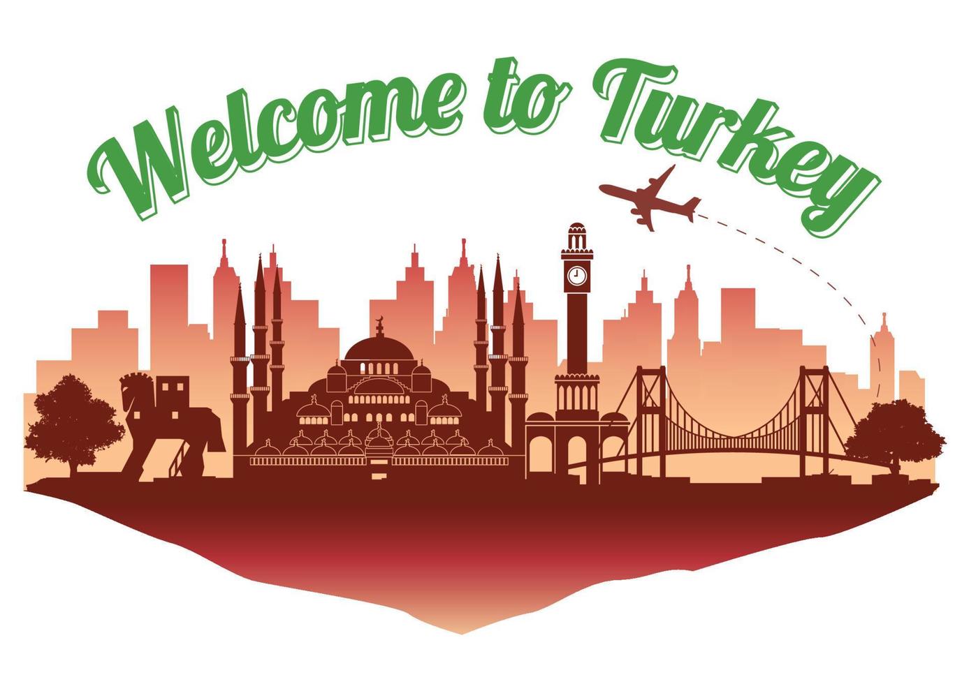 Turkey famous landmark silhouette style on float island,travel and tourism vector