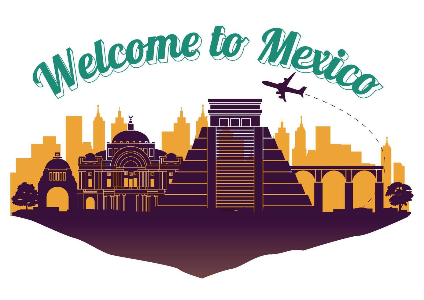 Mexico famous landmark silhouette style on float island,travel and tourism, vector