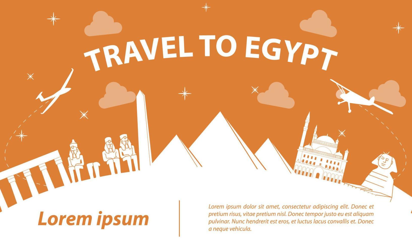 Egypt famous landmark silhouette style on white curve,orange color theme vector