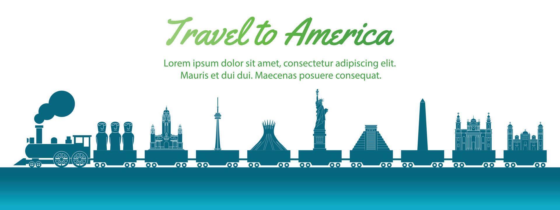 America landmark carried by train,concept art  silhouette style,vector illustration,green blue gradient vector