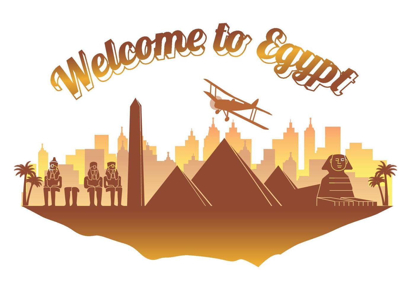 Egypt famous landmark silhouette style on float orange and brown color island  country name text,travel and tourism vector