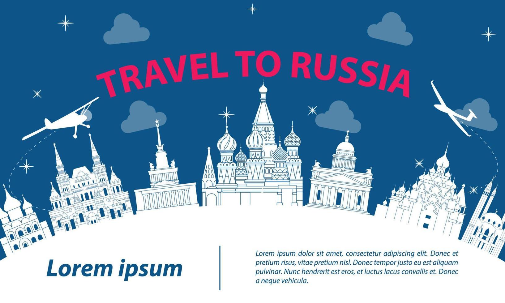 Russia famous landmark silhouette style on white curve,national flag color theme vector
