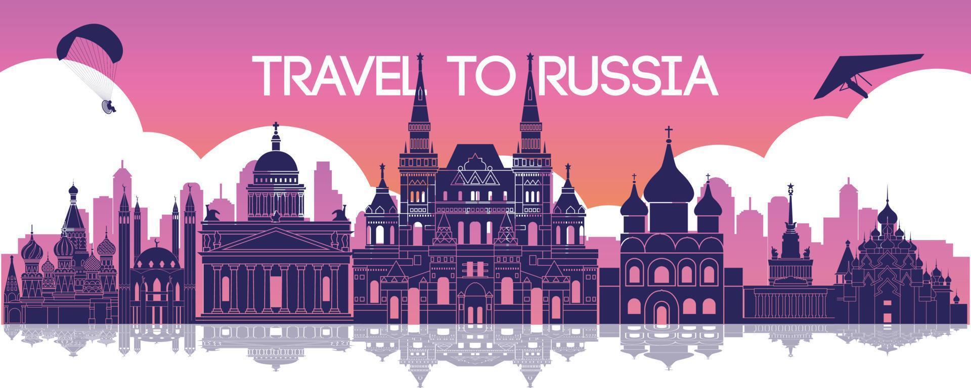 famoso monumento de rusia, destino de viaje, diseño de silueta, color rosa vector