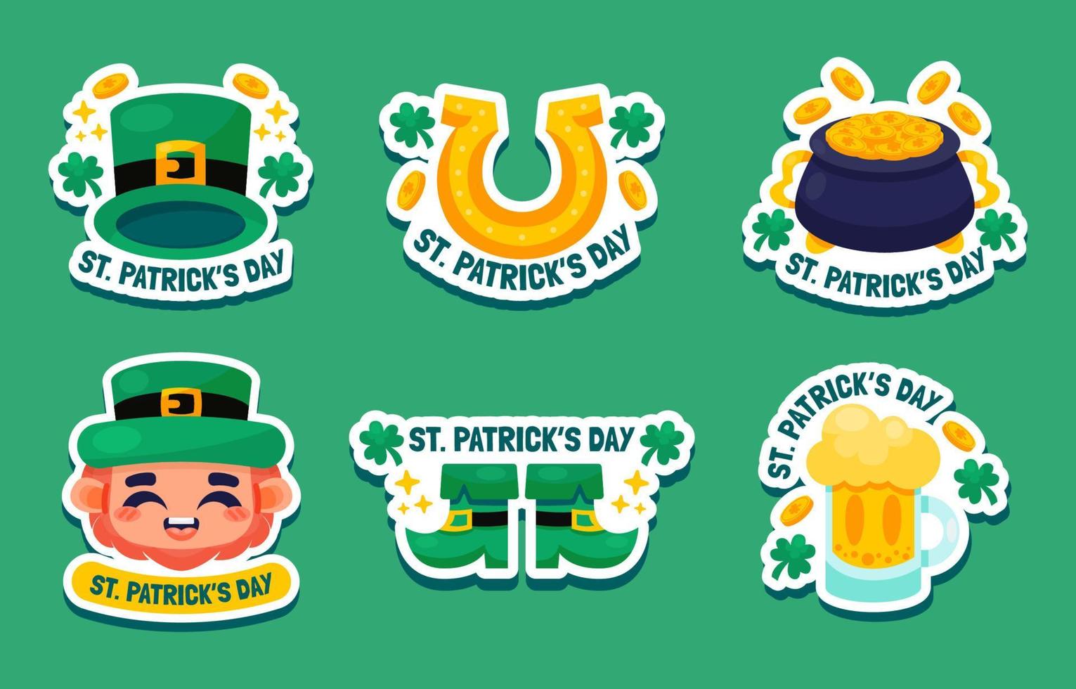 Cute Leprechaun and Shamrock Sticker Set Concept vector