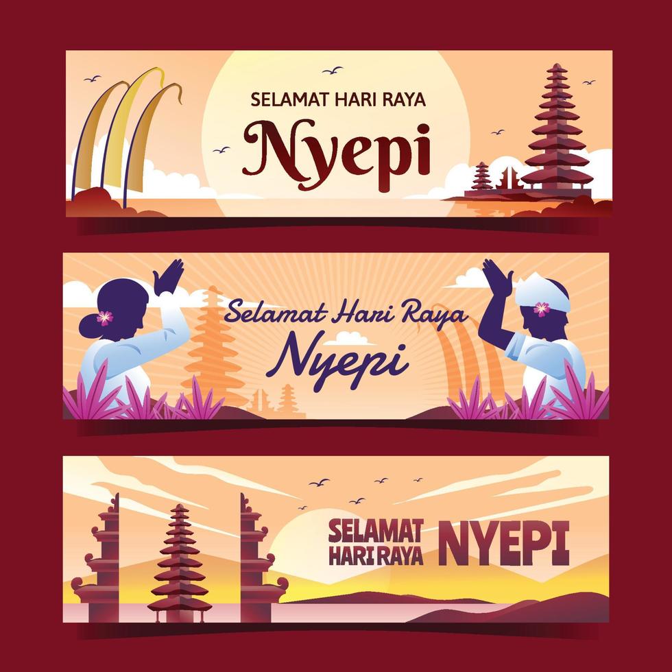Happy Nyepi Day Banner Set vector