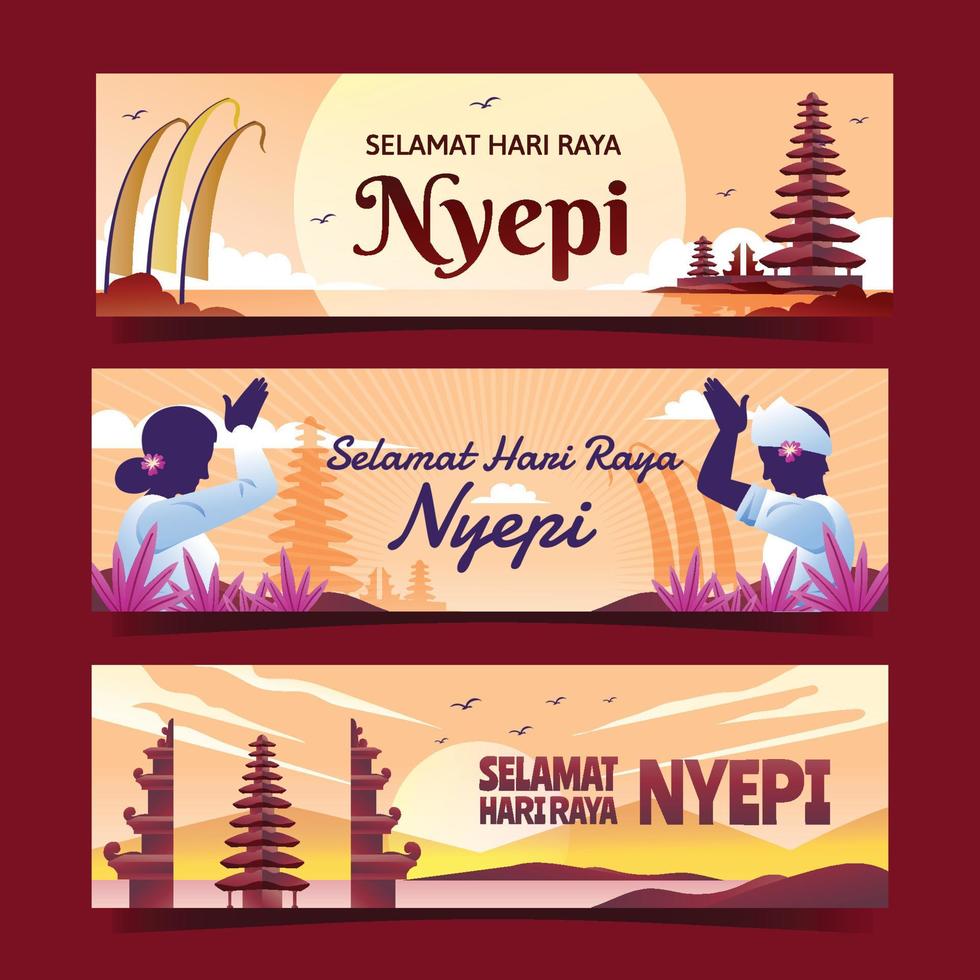 feliz día de nyepi conjunto de banners vector