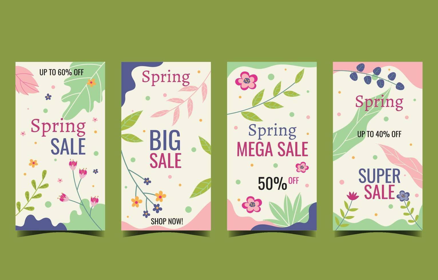 Flat design social media stories spring sale vector