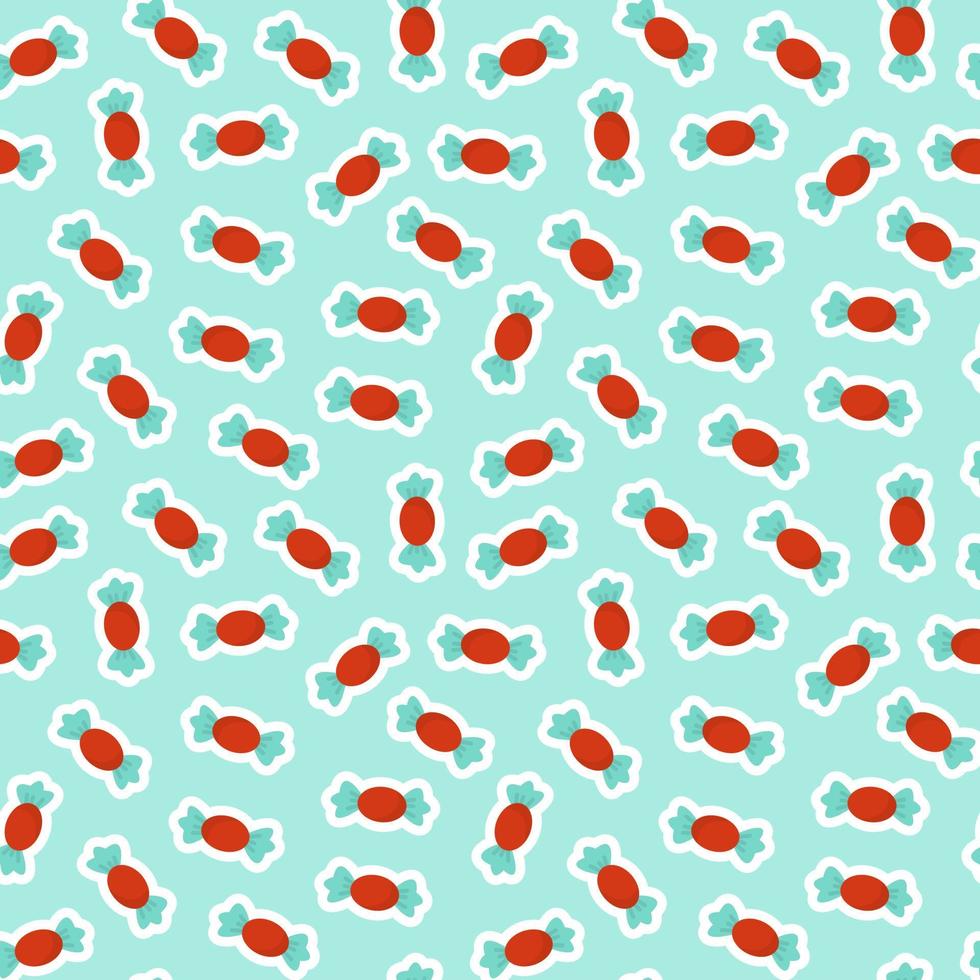 Christmas and New Year candy pattern on turquoise background. vector