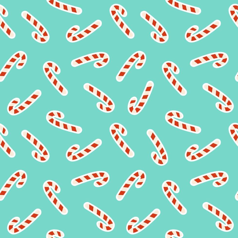 Christmas and New Year candy pattern on turquoise background vector