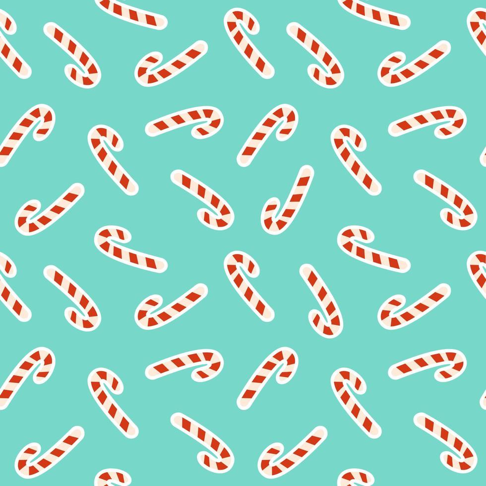 Christmas and New Year candy pattern on turquoise background vector