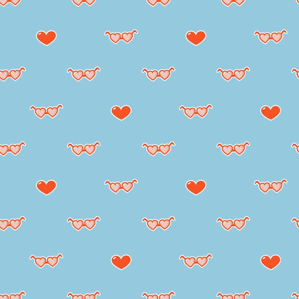 Lindo saludo de patrones sin fisuras con gafas en forma de corazón sobre fondo azul. vector