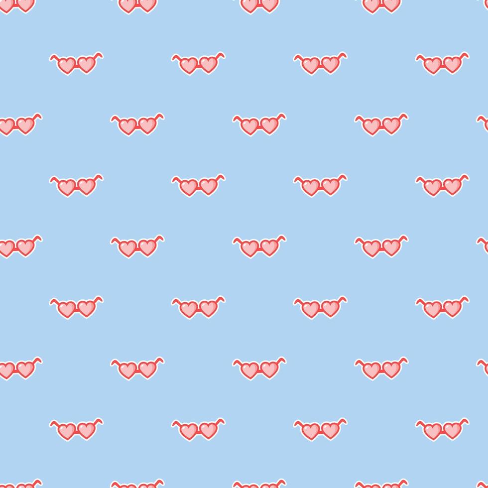 Feliz día de San Valentín saludo de patrones sin fisuras con gafas en forma de corazón sobre fondo azul. vector